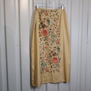 Johnny Was BIYA Womens Silk Skirt Floral Embroidery Lined Size Med Boho Artistic